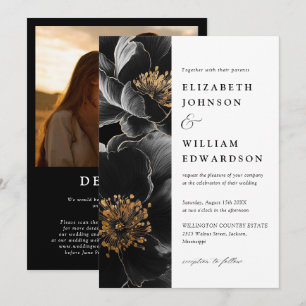 Convites Casamento Floral de Luxo Elegante Moderno com Códi