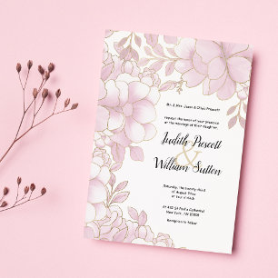Convites Casamento floral de luxo rosa-rosa-branco-ouro ele