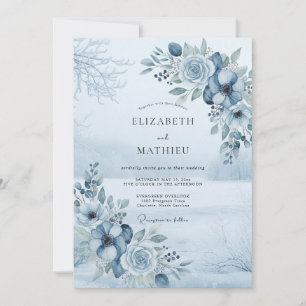 Convites Casamento Floral de Madeira Azul Ardesia