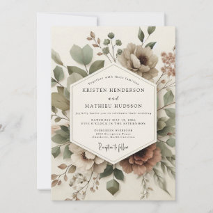Convites Casamento Floral de Madeira com Sage Empoeirado