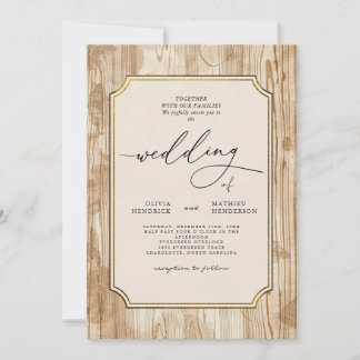 Convites Casamento Floral de Madeira de Beige Rustic