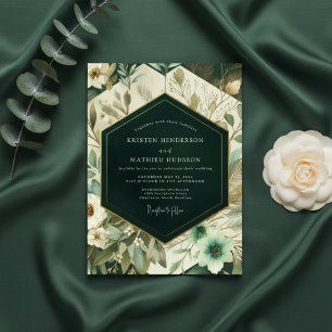 Convites Casamento Floral de Madeira em Azul Escuro