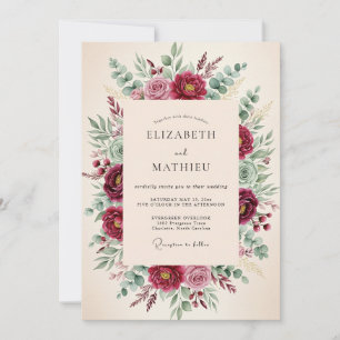 Convites Casamento Floral de Madeira em Borgonha