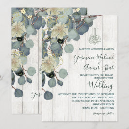 Convites Casamento Floral de Madeira Rústica com Bismillah 