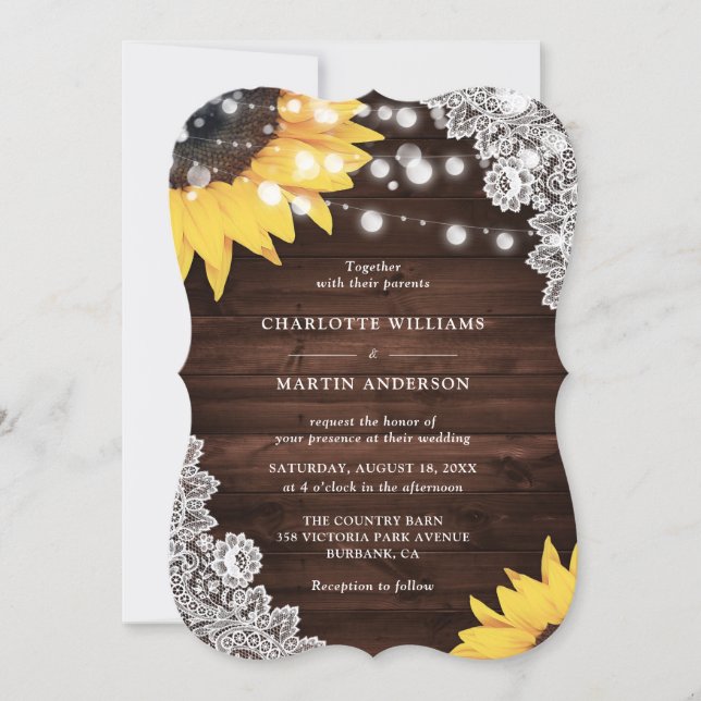 Convites Casamento Floral de Madeira Rústica com Girassóis  (Frente)