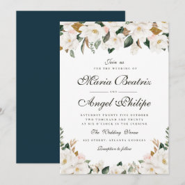 Convites Casamento floral de magnólia de aquarela moderna