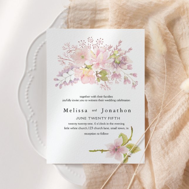 Convites Casamento Floral de Magnólia Rosa Bege (Criador carregado)