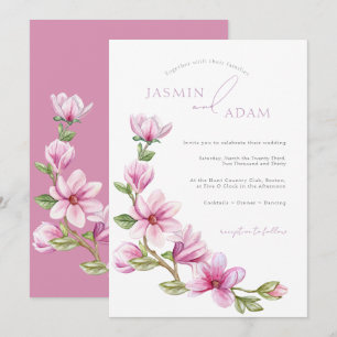 Convites Casamento Floral de Magnólia Rosa Elegante
