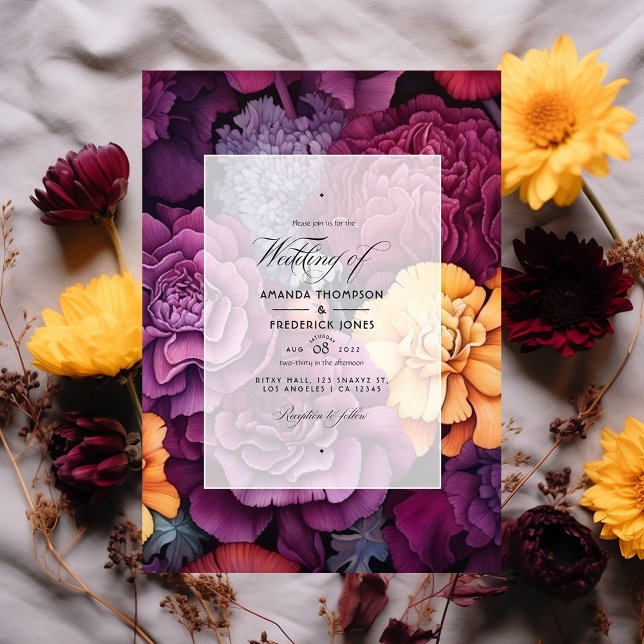Convites Casamento Floral de Malva com Calêndula (Criador carregado)