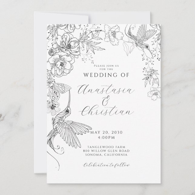 Convites Casamento Floral De Mão Desenhada (Frente)