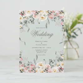 Convites Casamento Floral de Marfim Bliush Rosa Elegante