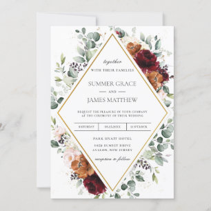 Convites Casamento Floral de Marfim Com Laranja Queimado