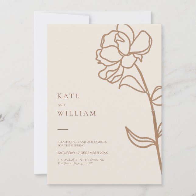Convites Casamento Floral De Marfim Desenhado À Mão Minimal (Frente)