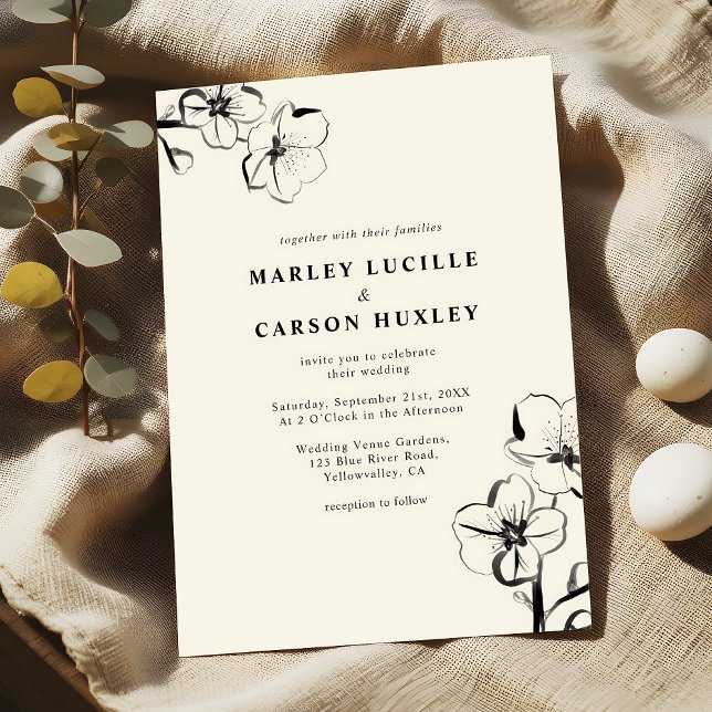 Convites Casamento Floral De Marfim Desenhado Pela Mão De B (Criador carregado)