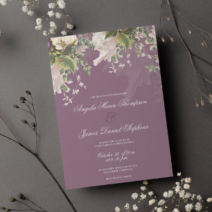 Convites Casamento floral de marfim roxo, verde-roxo, cor-d