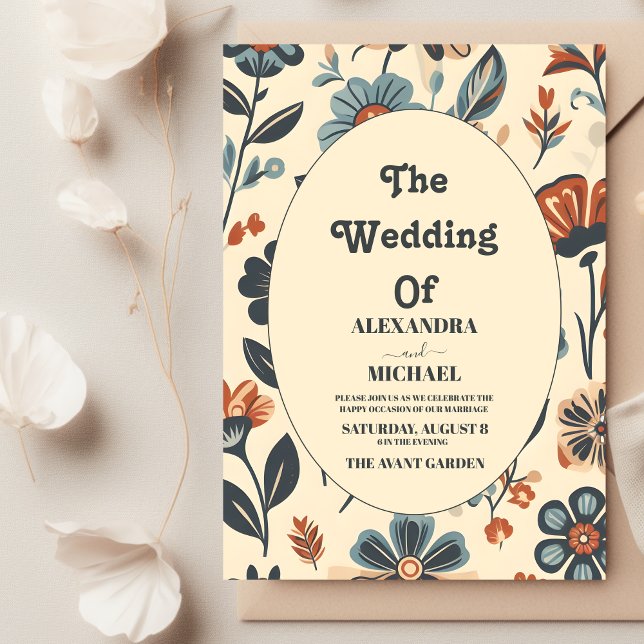 Convites Casamento floral de margarida moderno e retrô (Criador carregado)