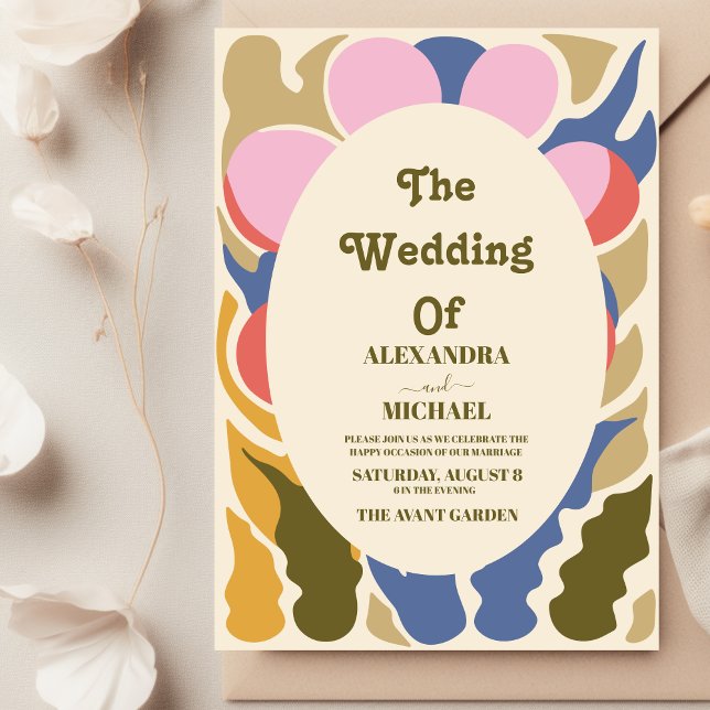 Convites Casamento floral de margarida moderno groovy paste (Criador carregado)