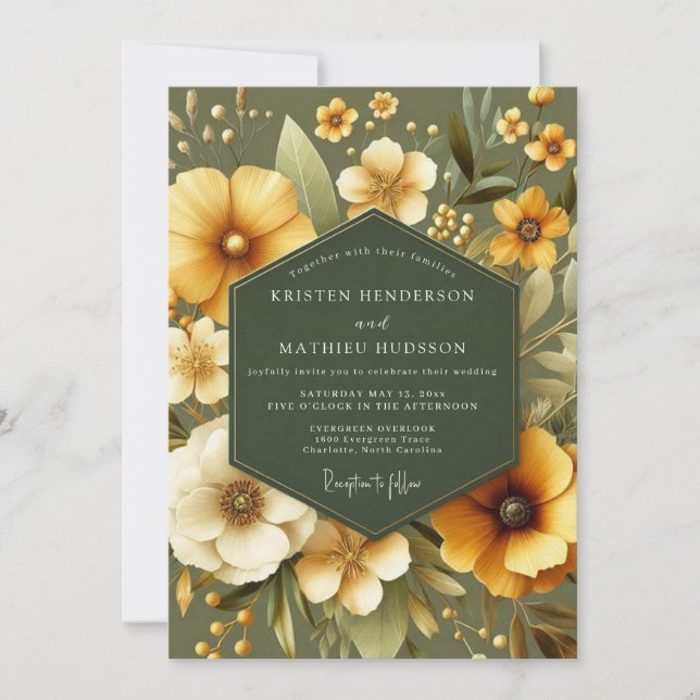Convites Casamento Floral de Marigold Sage (Frente)