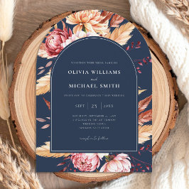 Convites Casamento Floral de Marinho Azul Boho Chic