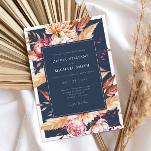 Convites Casamento Floral de Marinho Azul Boho Chic