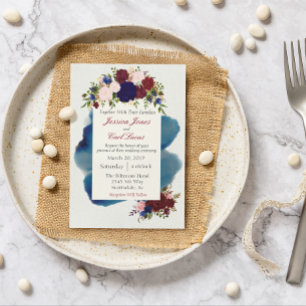 Convites Casamento Floral de Marinho Borgonha