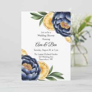 Convites Casamento Floral de marinho Peony Citrus Watercolo