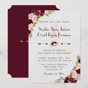 Convites Casamento Floral de Marsala, Russo Chico