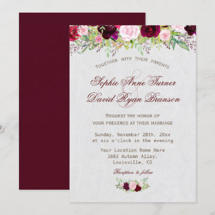 Convites Casamento Floral de Marsala, Russo Chico