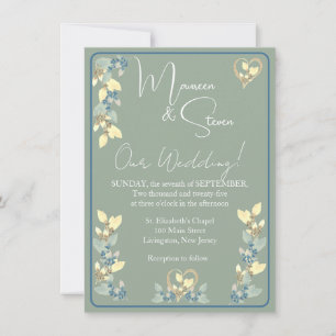 Convites Casamento Floral de Matizes Amarelos e Azuis