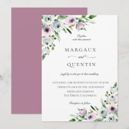 Convites Casamento Floral de Mauve Elegante