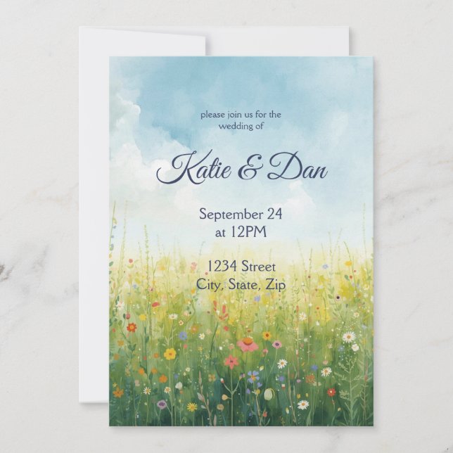 Convites Casamento Floral de Meadow Watercolor (Frente)