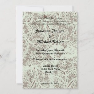 Convites Casamento Floral de Mint Beige Faux Lace