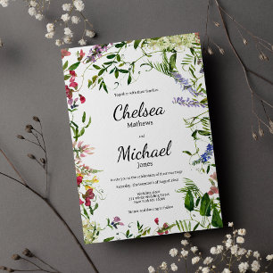Convites Casamento floral de minta azul-lilás, cor-de-rosa,