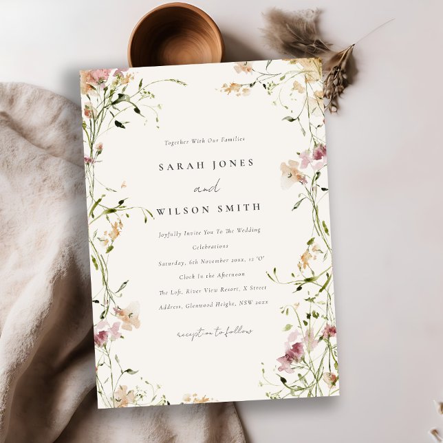 Convites Casamento Floral de Molho Pastel Blush Meadow Wate (Criador carregado)