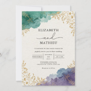 Convites Casamento Floral de Moody Teal Abstrato