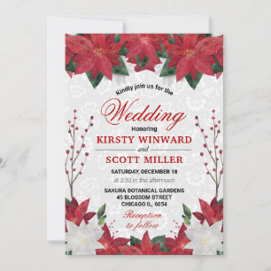 Convites Casamento Floral de Natal com Poinsettia Vermelha