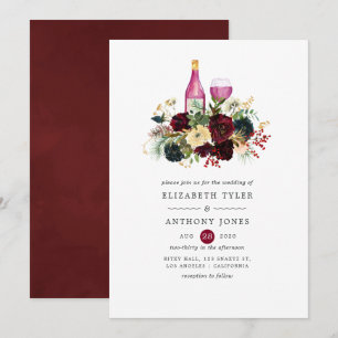 Convites Casamento Floral de Natal em Azul Marinho e Vinho