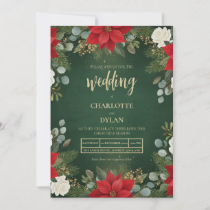 Convites Casamento Floral de Natal em Veludo Verde de Inver