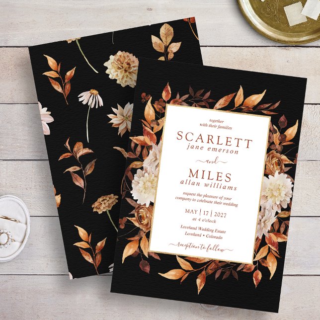 Convites Casamento Floral de Negra Terracotta Watercolor (Black Fall Terracotta Watercolor Floral Wedding Invitation
)