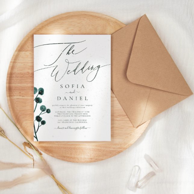 Convites Casamento Floral de Neve de inverno (Criador carregado)