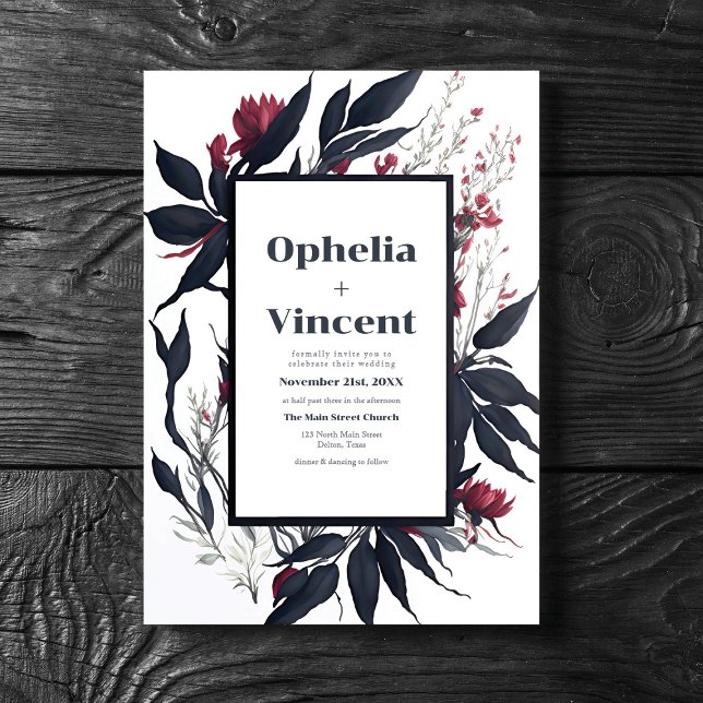 Convites Casamento Floral de Noite Azul Brilhante Azul Noje (Criador carregado)