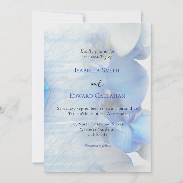 Convites Casamento Floral de Orquídea Azul Tropical Moderna (Frente)
