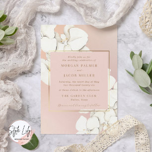 Convites Casamento Floral de Orquídea Botânica em Ouro Rosa