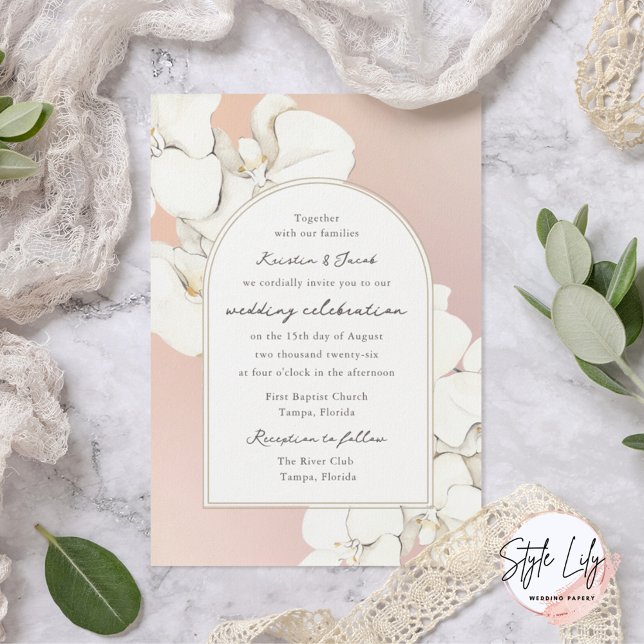 Convites Casamento Floral de Orquídea Botânica Rosa Branco (Criador carregado)