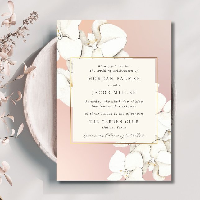 Convites Casamento Floral de Orquídea Rosa Elegante (Elegant Pink Orchid Floral Wedding Invitation)