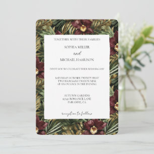 Convites Casamento Floral de Orquídea Vinho Tinto Burgundy 