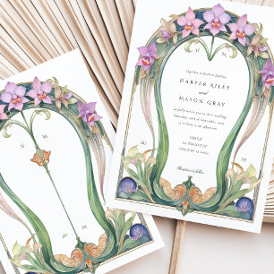 Convites Casamento Floral de Orquídeas Charmoso Art Nouveau