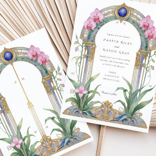 Convites Casamento Floral de Orquídeas Charmoso Art Nouveau