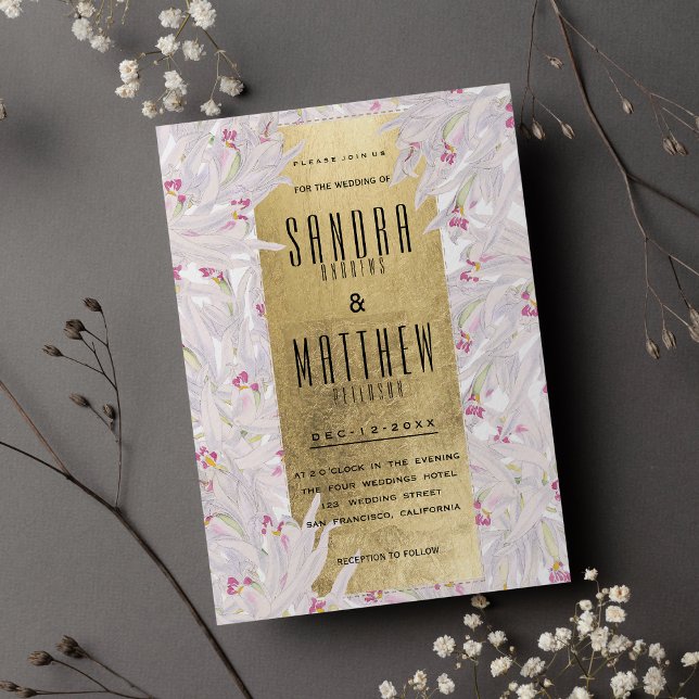 Convites Casamento floral de orquídeas cor-de-rosa boêmia (Bohemian pink white gold orchid floral Wedding)