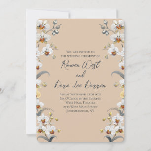 Convites Casamento Floral de Orquídeas Vintage Bege Quente